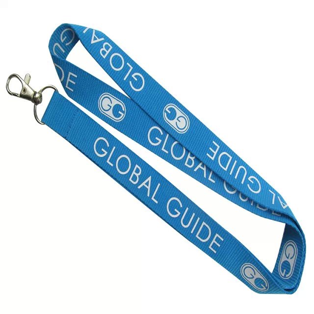 Printed logo safety blue global guide lanyards